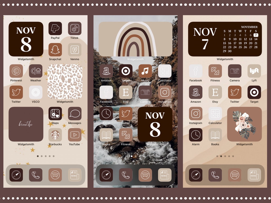 Brown Neutral Aesthetic iOS App Icons 370 iPhone iOS 14 | Etsy