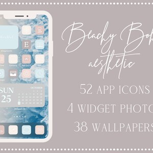 Beach Boho Aesthetic iOS App Icons, 52 iPhone iOS 14 Aesthetic App Icon Set, Neutral Aesthetic App Icons