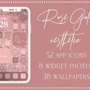 Rose Gold Aesthetic iOS 14 Icons, 52 iPhone iOS 14 Aesthetic App Icon Set, Rose Gold Icons, iOS 14 Icons, iOS 14 Aesthetic, App Icons