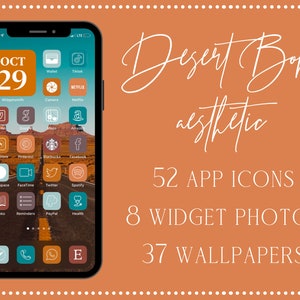 Desert Boho Aesthetic iOS App Icons, 52 iPhone iOS 14 Turquoise and Brown Aesthetic App Icon Set, Teal Aesthetic App Icons