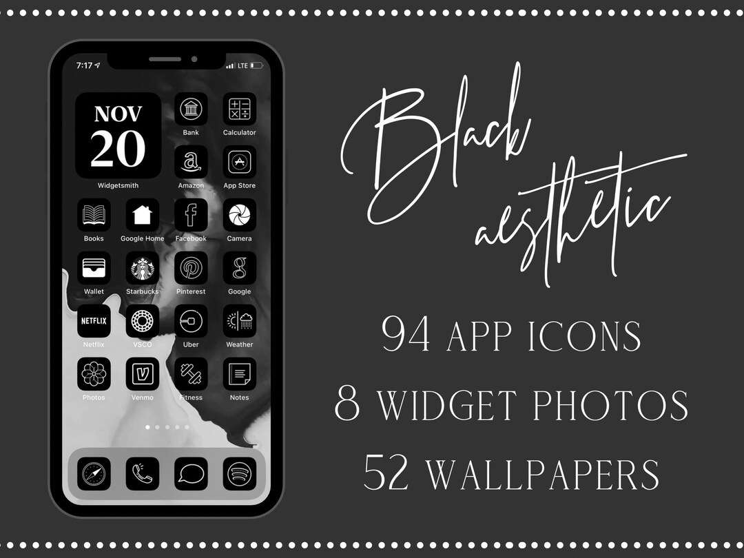 Black Aesthetic App Icons 94 Iphone App Icons Ios 14 Etsy