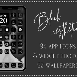 Schwarze Ästhetische App Icons, 94 iPhone App Icons iOS 14 Aesthetic, Black App Icons, App Icons, iOS 14 Aesthetic, iOS 14 Icons