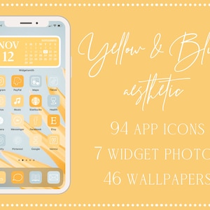 Yellow and Blue App Icons, 94 iPhone App Icons iOS 14 Aesthetic, Yellow App Icon Set, App Icons, Yellow Icons, iPhone Icons Blue