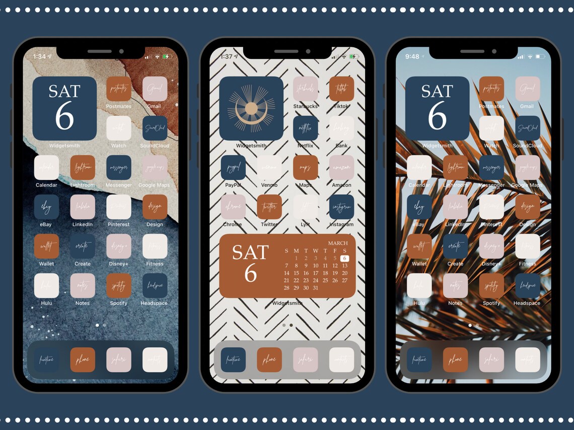 Modern Navy & Rust Handwritten App Icons 94 Iphone App Icons | Etsy