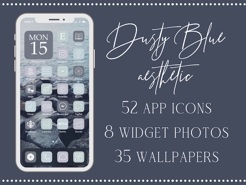 Dusty Blue Aesthetic Ios App Icons 52 Iphone Ios 14 Aesthetic Etsy
