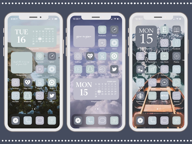 Dusty Blue Aesthetic Ios App Icons 52 Iphone Ios 14 Aesthetic Etsy