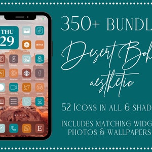 Desert Boho Aesthetic iOS App Icons, 350+ iPhone iOS 14 Aesthetic App Icon Set, Teal & Brown App Icons, iOS 14 Aesthetic, Earth tone, Boho