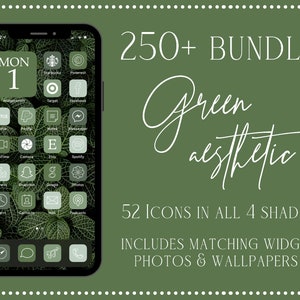 Green Aesthetic iOS App Icons, 250 iPhone iOS 14 Aesthetic App Icon Set, Green Ombré App Icons, iOS 14 Aesthetic, Green, Sage, Olive Icons