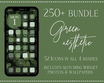 Green Aesthetic iOS App Icons, 250 iPhone iOS 14 Aesthetic App Icon Set, Green Ombré App Icons, iOS 14 Aesthetic, Green, Sage, Olive Icons
