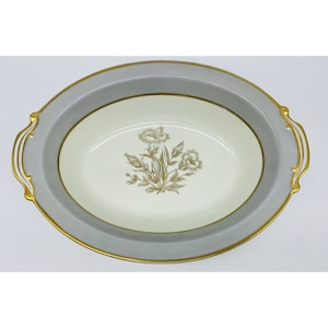 NORITAKE CHINA Oval Vegetable Serving Bowl Gray Floral Gold EUC Japan
