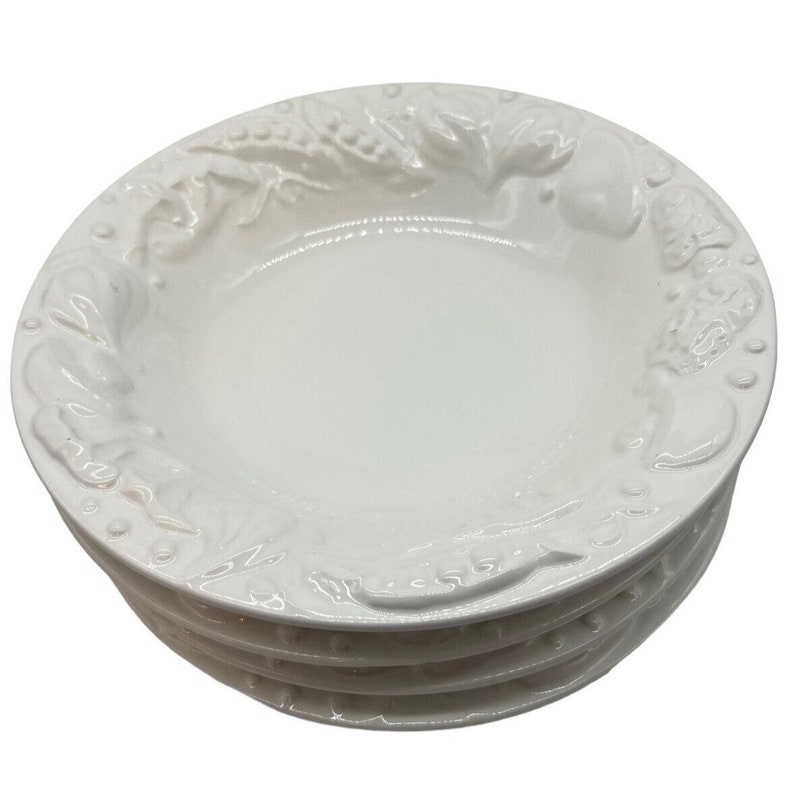 Set of 4 POTTERY BARN Plate Embossed Garlic 10 Pasta Etsy