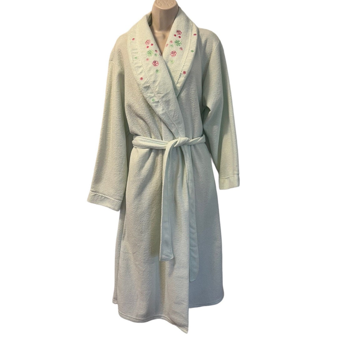 Vintage Moon Dance Robe Mint Green Embroidered Floral Sz Medium Fleece ...