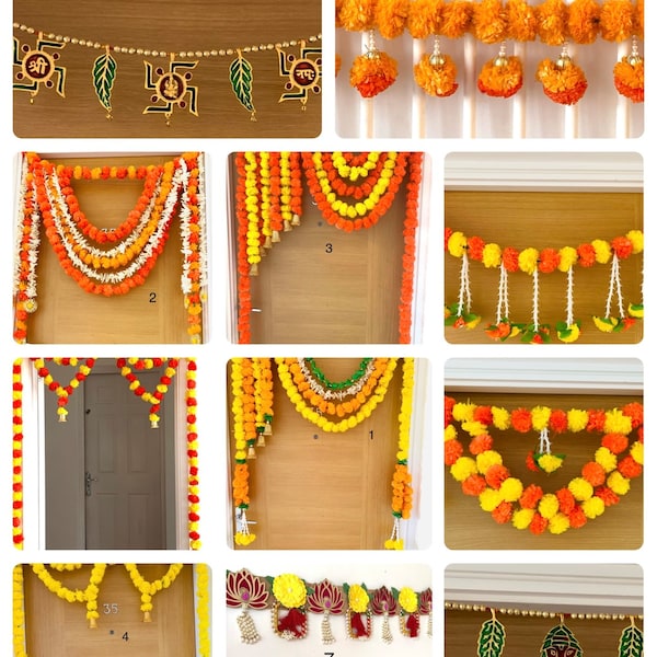Diwali toran,marigold toran,gift,home decoration, bandanwar,door hanging,Marigold bandanwar,House warming,Indian Traditional,metal toran