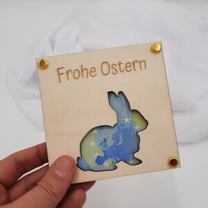 Personalisierte Holz Geldgeschenk für Ostern, Wunscherfüller zum Osterfest, Geschenkkarte aus Holz, Geldverpackung mit Osterhase und Gravur