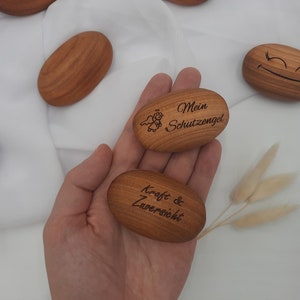 Hand flatterer lucky stone oval cherry wood guardian angel gift for baptism | birthday | communion | confirmation oiled with engraving