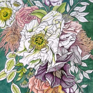 Floral Watercolor Wall Art/ 8x10 Flowers Art Print/ Anemone Flower Painting