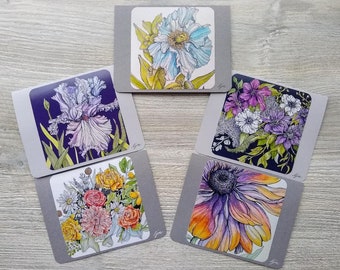 Floral Notecard Set  /  Watercolor Flowers Blank Cards  /  Set of 5 Notecards