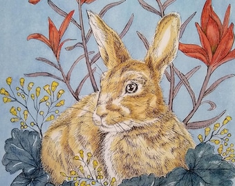 Rabbit Illustration Print/ Watercolor Bunny Painting/ Woodland Art Print