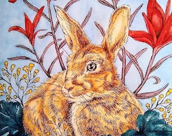 Rabbit Illustration Print/ 5x7 Watercolor Print/ Bunny Painting/ Woodland Animal Art