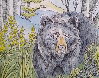 Black Bear Painting/ Original Bear Art Print/ Watercolor Animal Wall Art