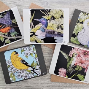 Watercolor Birds Note Card Set,  Bird Art Note Cards,  Set of 5 Blank Cards,  Bird Lover Gift, Nature Art Note Card Set