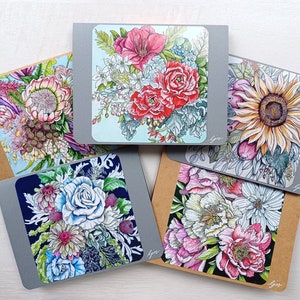 Floral Bouquet Notecard Set /  Watercolor Flowers Card Set /  Blank Notecards