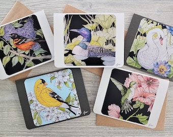 Watercolor Birds Note Card Set,  Bird Art Note Cards,  Set of 5 Blank Cards,  Bird Lover Gift, Nature Art Note Card Set