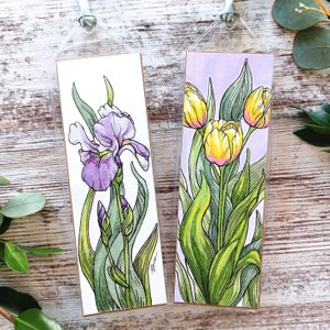 Original Hand-Painted Flower Bookmarks, Set of 2 Watercolor Floral Bookmarks, Spring Flowers Bookmark Paintings, Gift for Book Lover