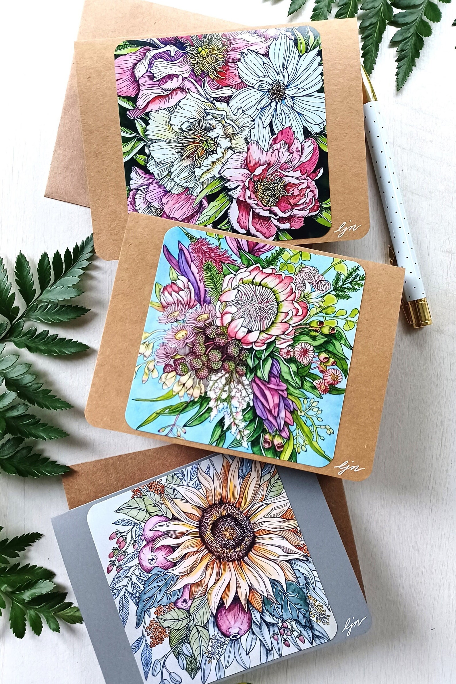 Floral Bouquet Notecard Set / Watercolor Flowers Card Set / Blank ...
