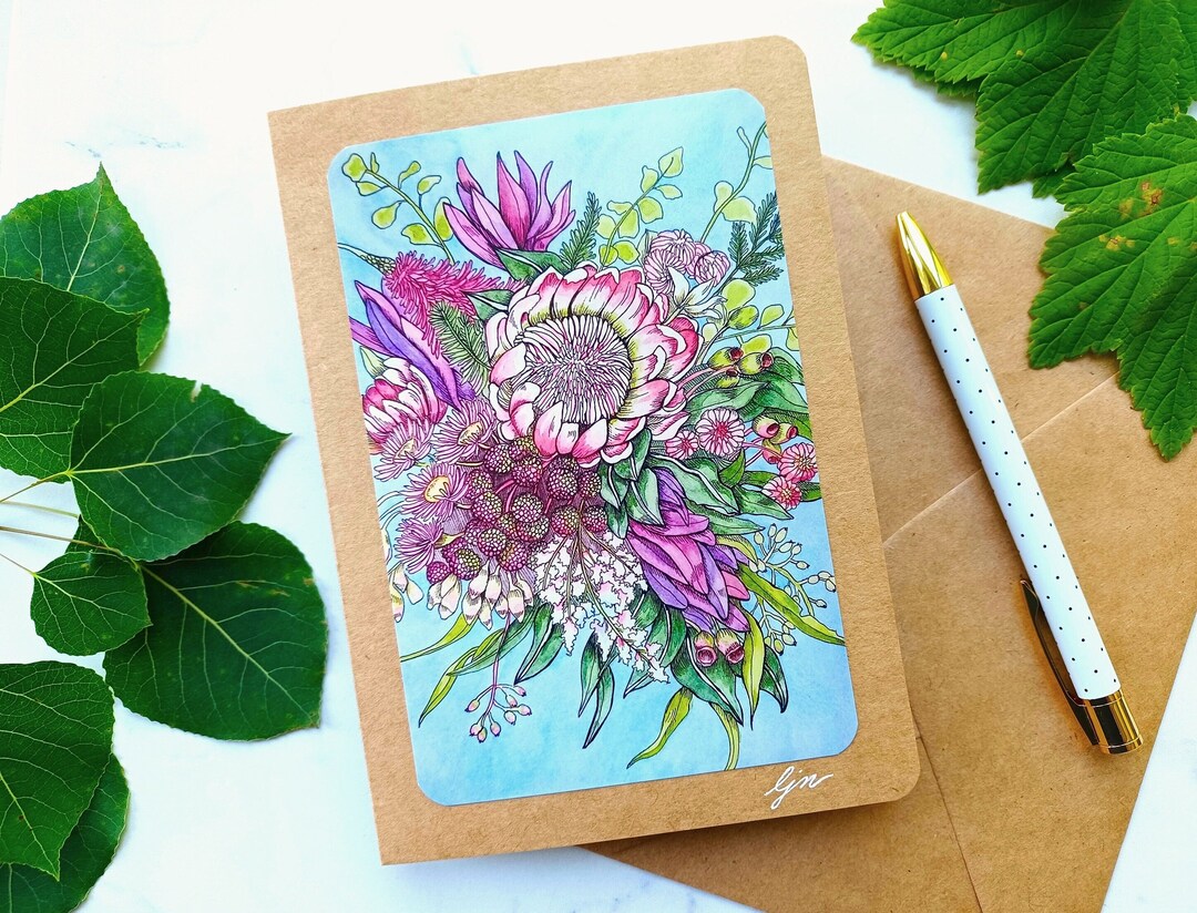Floral Bouquet Card/ Watercolor Flowers Greeting Card/ 5x7 Blank Card ...