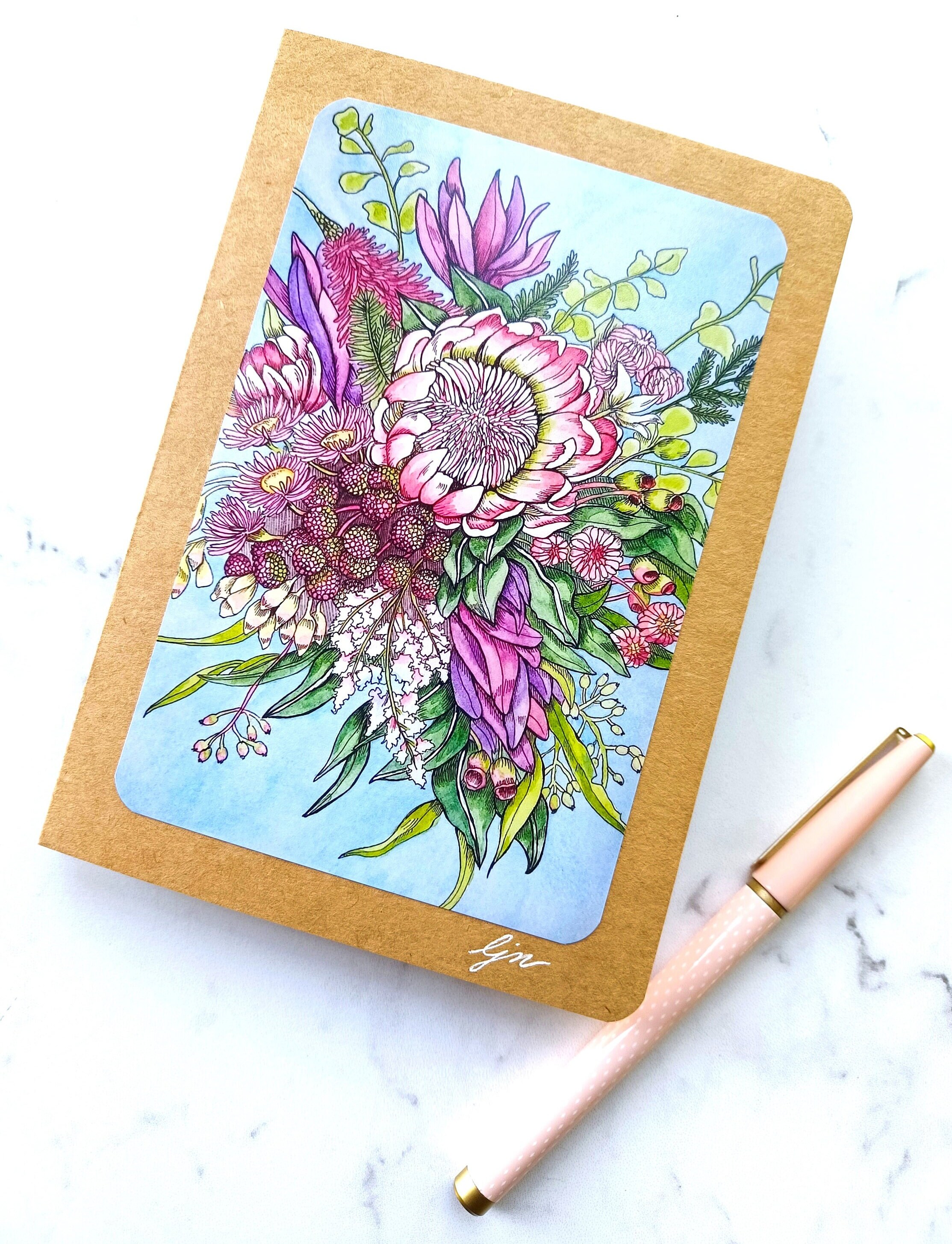 Floral Bouquet Card/ Watercolor Flowers Greeting Card/ 5x7 Blank Card ...