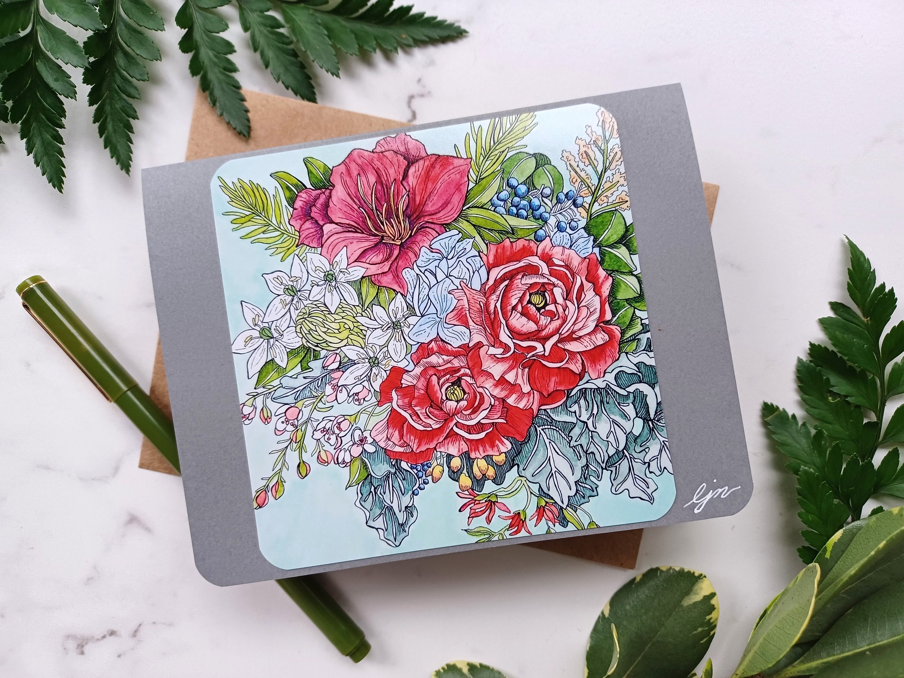 Floral Bouquet Notecard Set / Watercolor Flowers Card Set / Blank ...