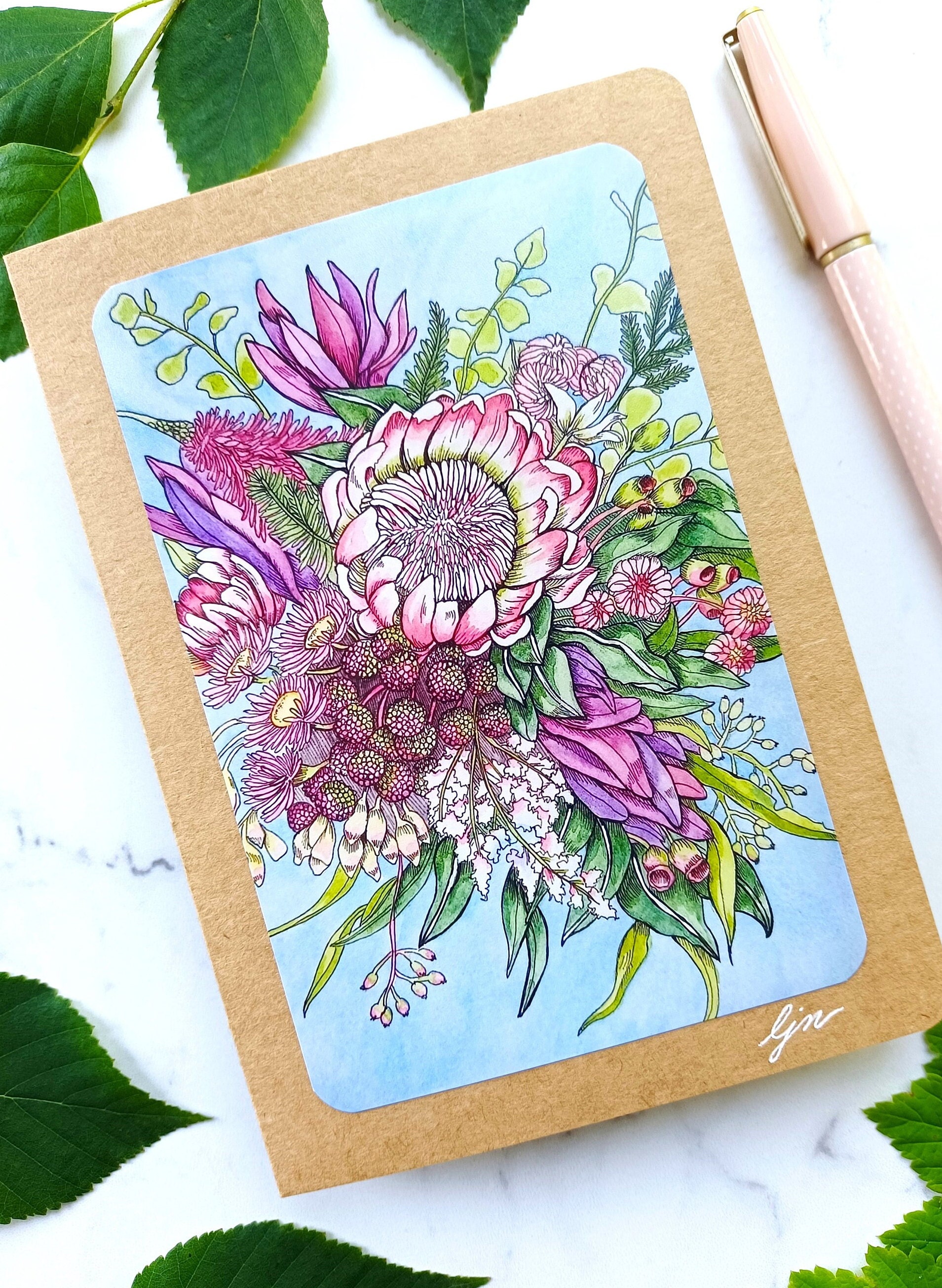 Floral Bouquet Card/ Watercolor Flowers Greeting Card/ 5x7 Blank Card ...