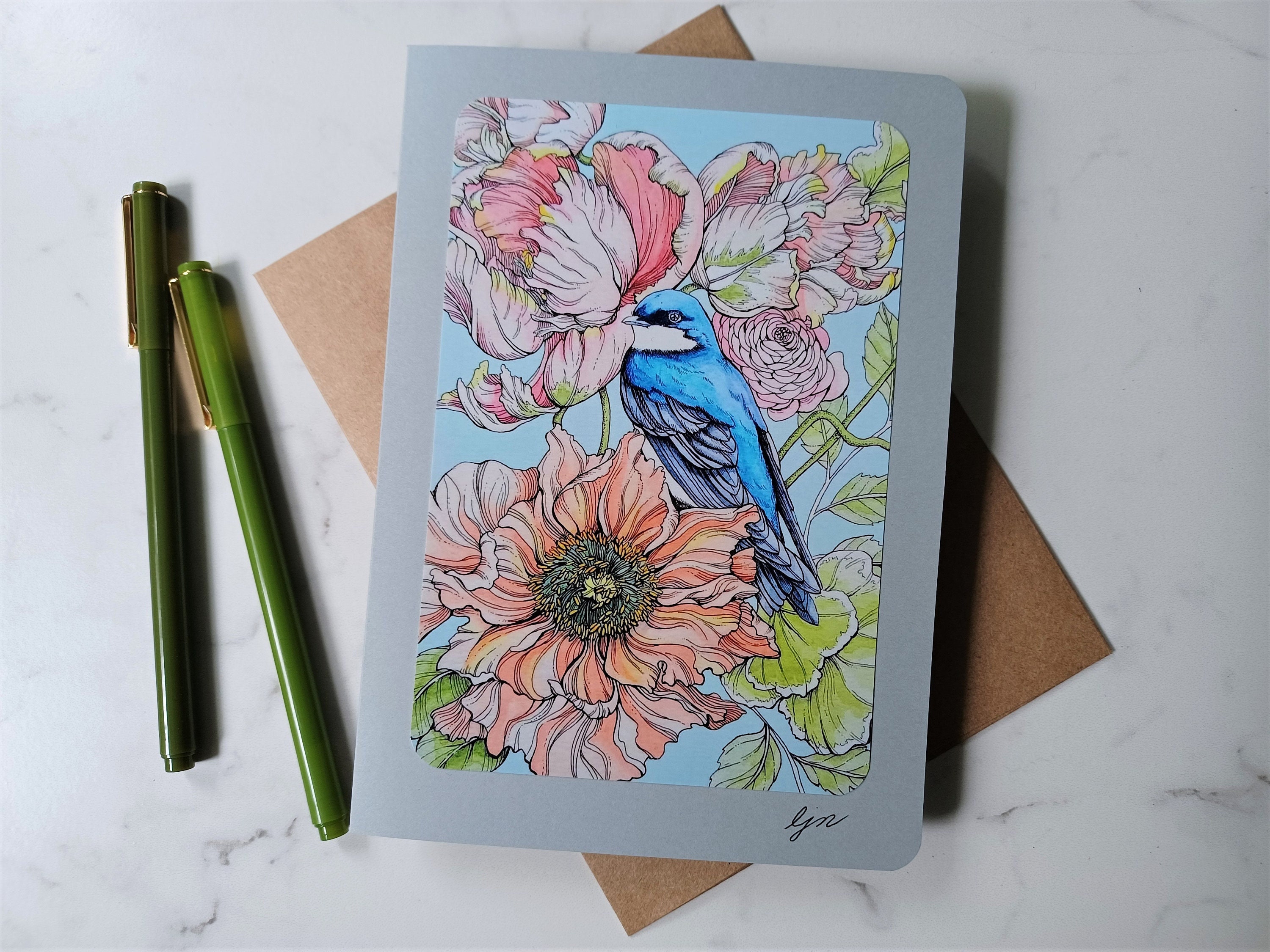 Nature Card Set / 5x7 Blank Cards / Birds & Butterflies Art Cards / Set ...