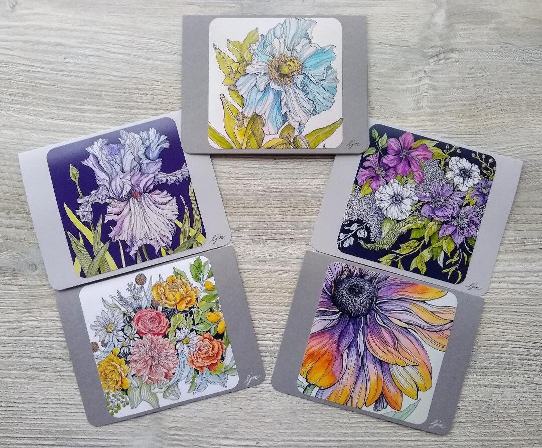 Floral Notecard Set / Watercolor Flowers Blank Cards / Set of 5 ...