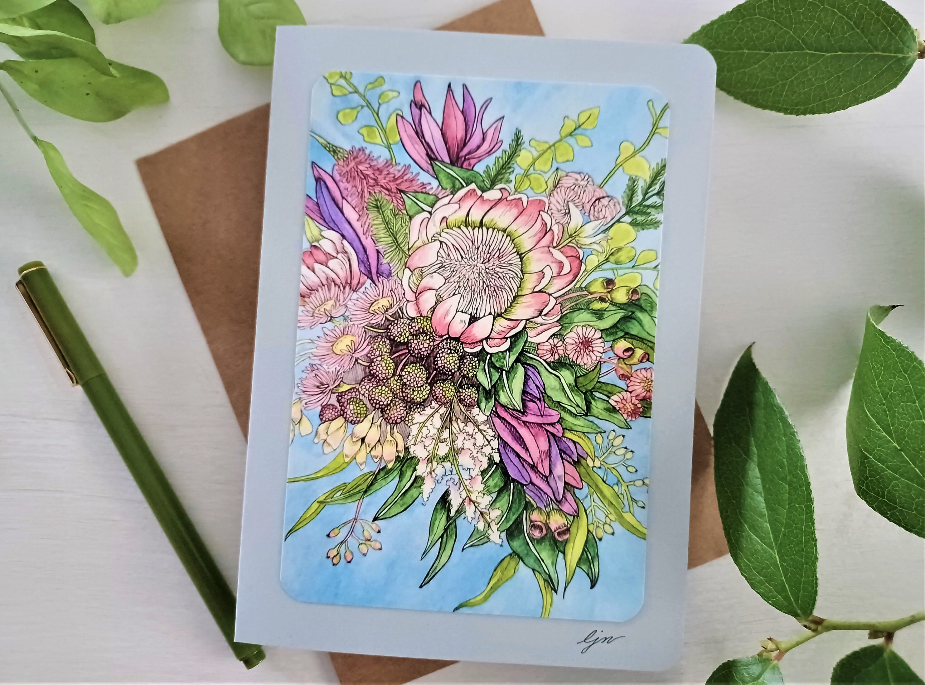 Watercolor Floral Card Set, Handmade Flower Cards, Set of 5 Cards, 5x7 ...