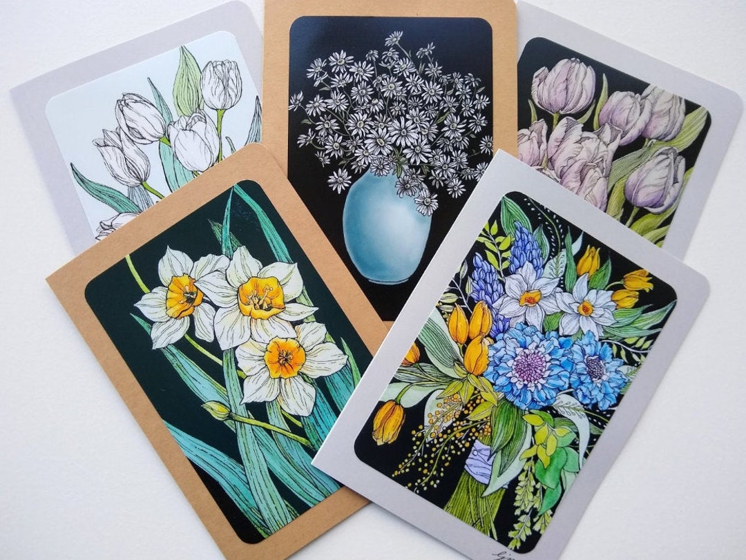 Spring Flowers Variety Card Set / 5x7 Blank Cards / Floral Greeting ...