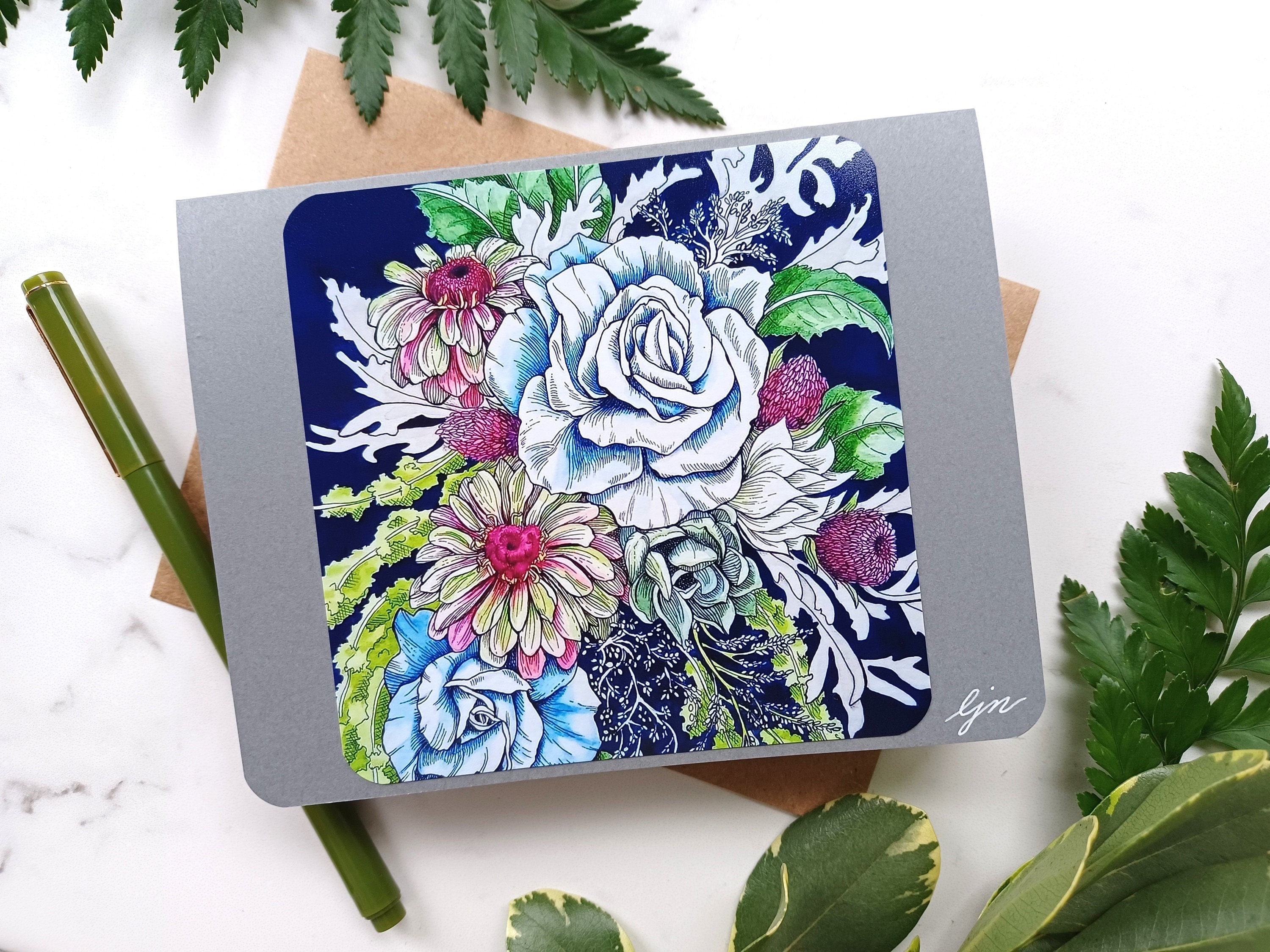 Floral Bouquet Notecard Set / Watercolor Flowers Card Set / Blank ...