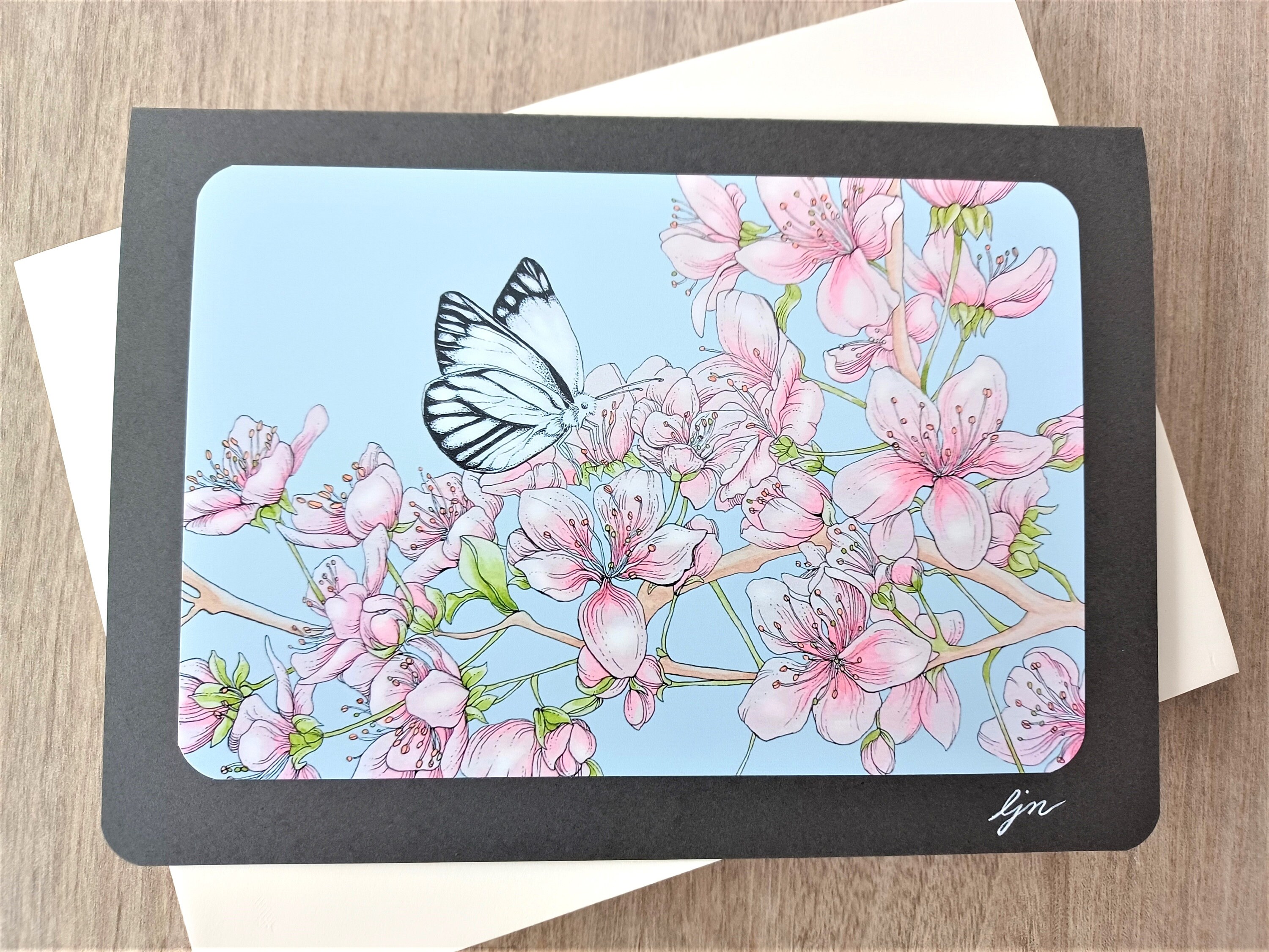 Butterfly Blank Card / Cherry Blossoms Art Card / 5x7 Watercolor Floral ...