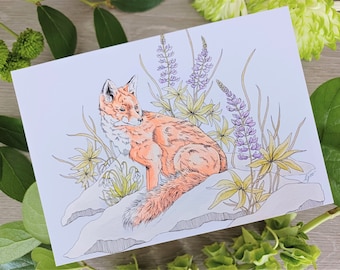 Red Fox Art Print  /  5x7 Fox Print  /  Watercolor Fox Painting  /  Fox Illustration  /  Woodland Animal Art