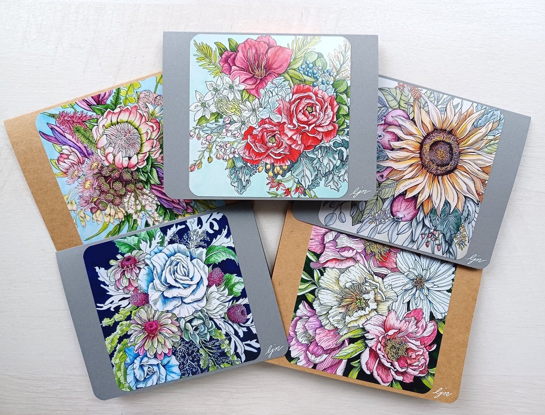 Floral Bouquet Notecard Set / Watercolor Flowers Card Set / Blank ...