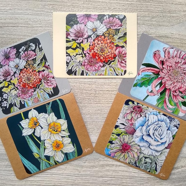 Flowers Notecard Set /  Watercolor Floral Card Set / Blank Card Set