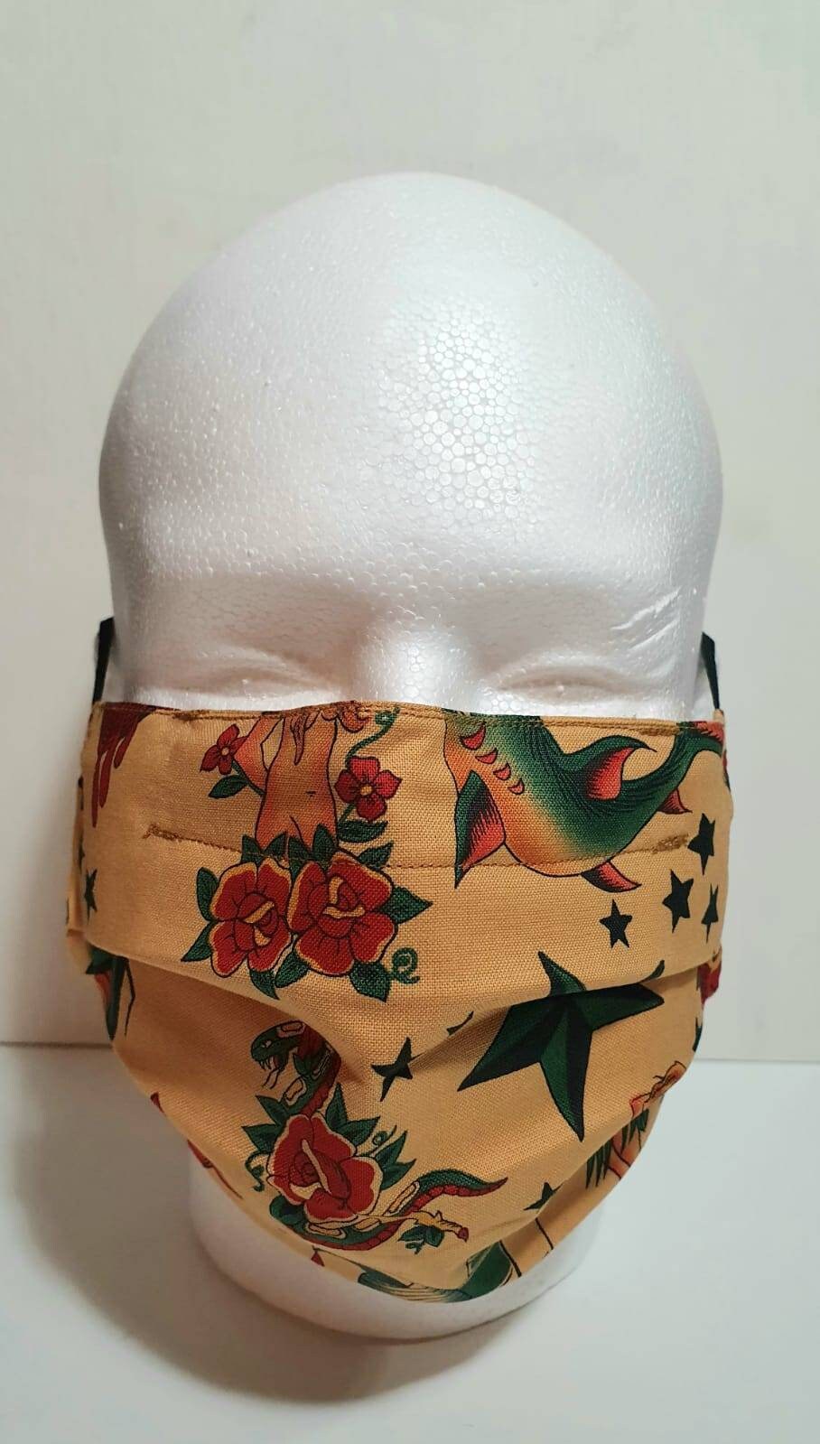 Handmade Reusable Tattoo Face Masks triple layer pleated Etsy