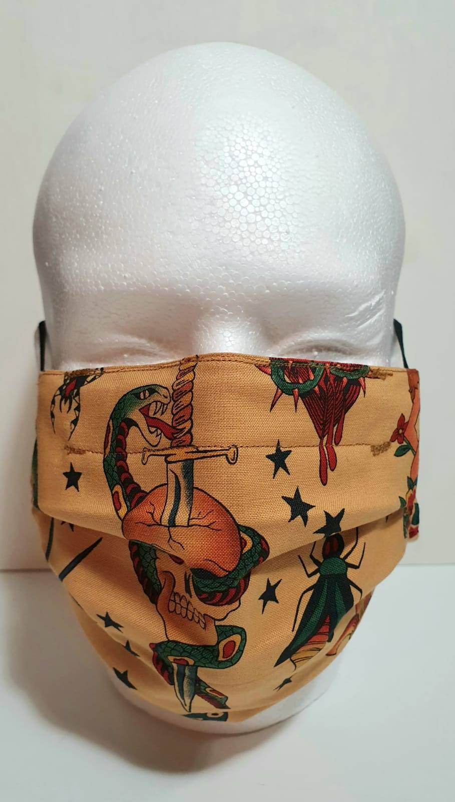 Handmade Reusable Tattoo Face Masks triple layer pleated Etsy