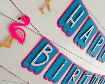 Flamingo - Let's Flamingle - Personalized Happy Birthday banner