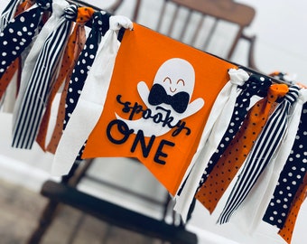 Little Boo - The Spooky ONE - first birthday Highchair banner - ORANGE