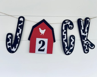 Farm theme - Cow Print-  Personalized Name birthday banner