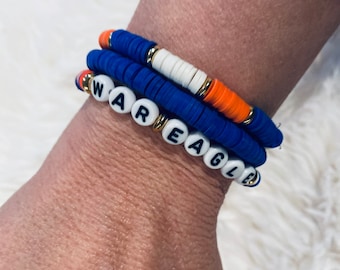 Auburn - orange and blue - go tigers - war eagle - stack bracelets - custom bracelet - beaded bracelet - heisha bracelet