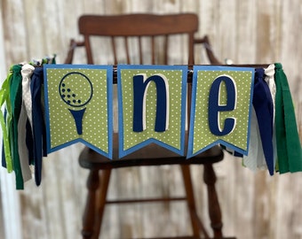 Hole in One! Birthday - Highchair Banner - Golf theme birthday