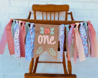 Vintage Floral First Birthday Highchair Banner, Boho style
